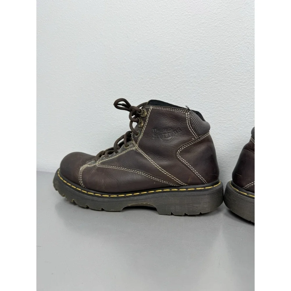 Vintage Dr Martens Boots Mens 10 M Brown Leather Ankle Work Brown Yellow 90s Y2K